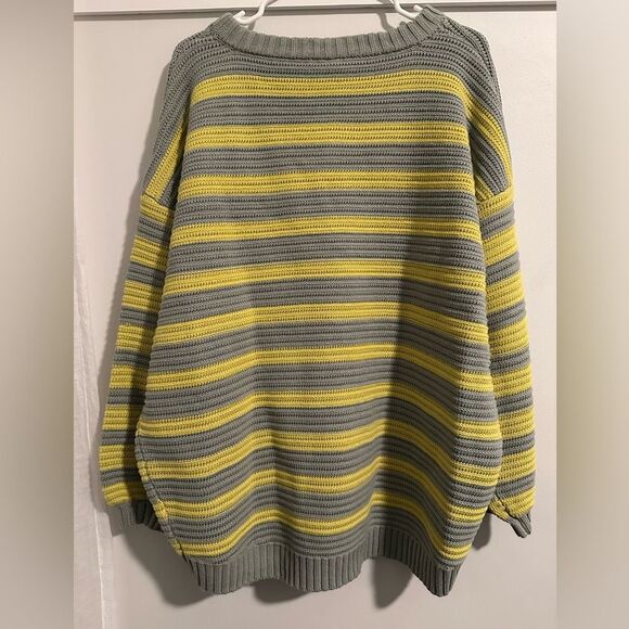 Free People Links Sweater M Crewneck Knit Oversized Striped Slouchy Heavy Boho - Picture 4 of 5